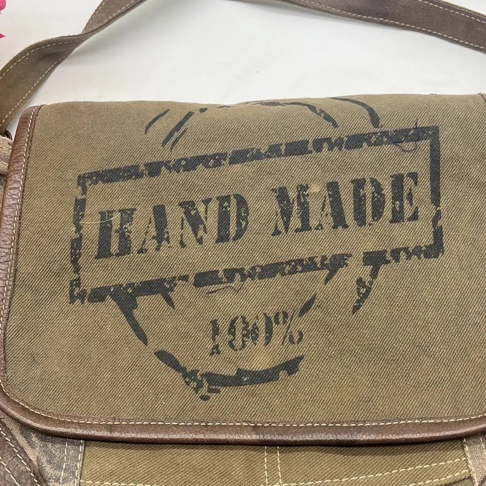 Myra 100% Handmade Messenger Type Upcycled Bag Canvas and Leather MCB4685M
